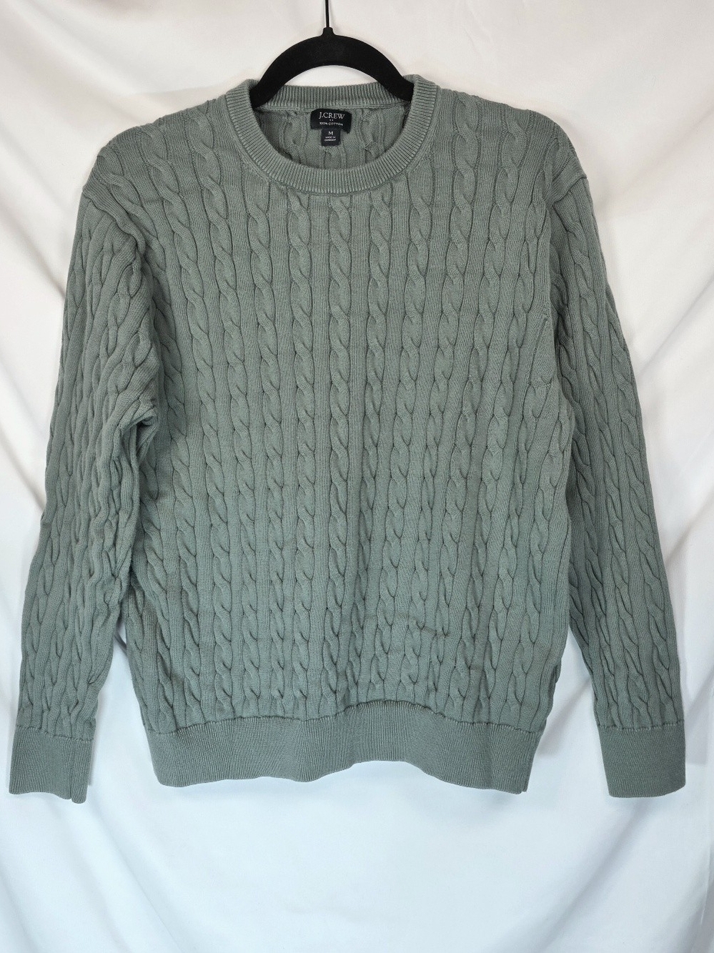 J.Crew Womens Sz M Cable Knit Pullover Sweater Sage Green Cabincore Preppy Cozy